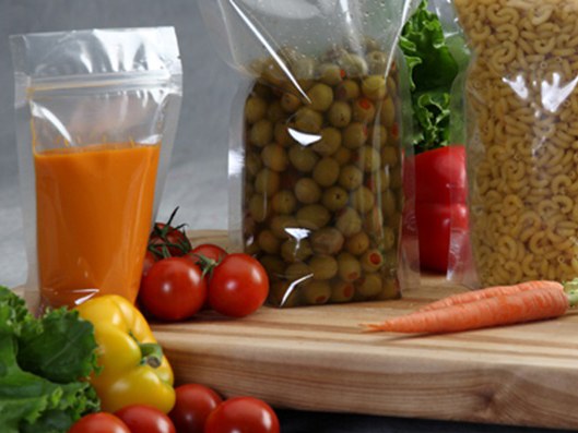 Stand-up zipper pouches packed with food products